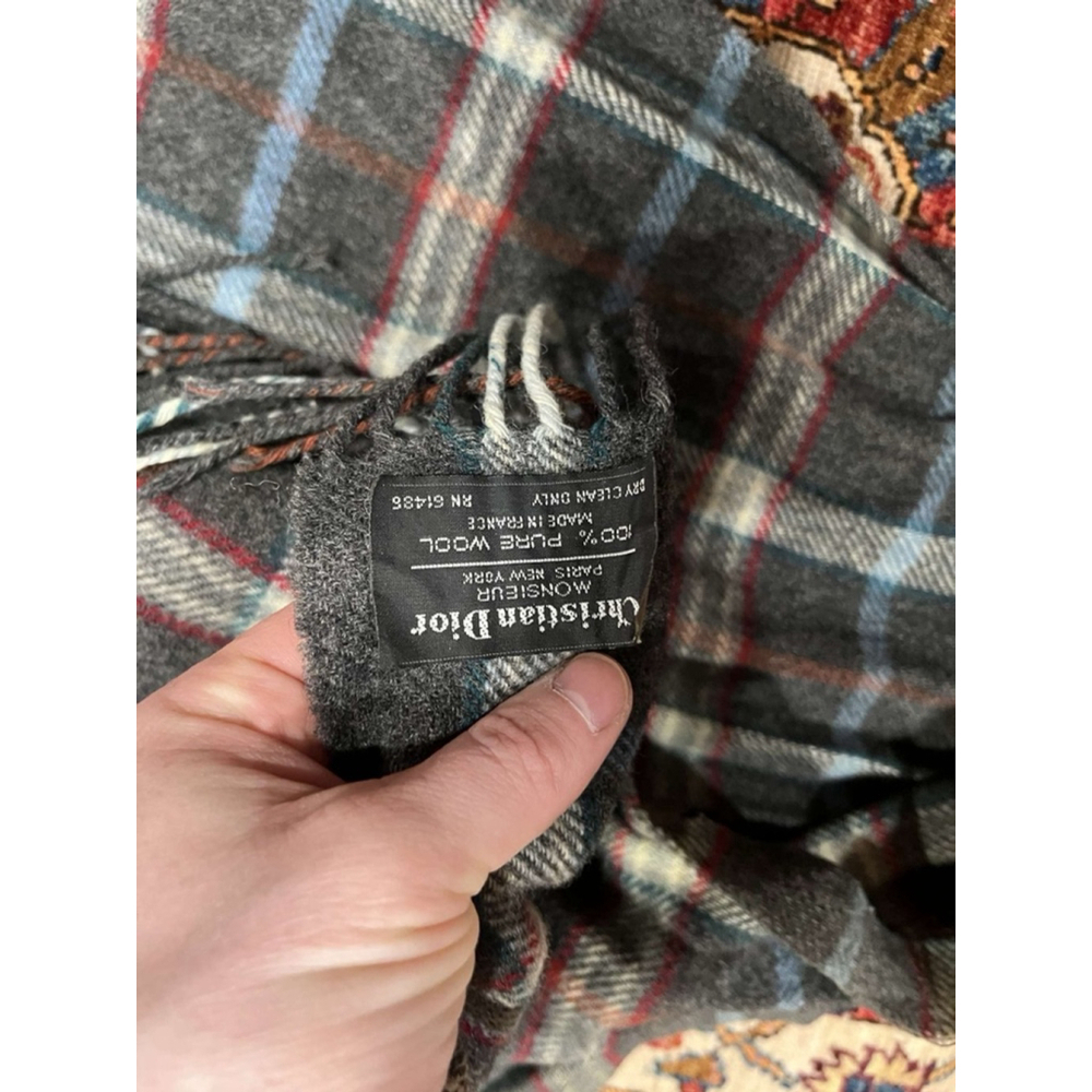 Vintage Christian Dior Mens Pure New Wool Plaid Made in France Scarf - Picture 4 of 4